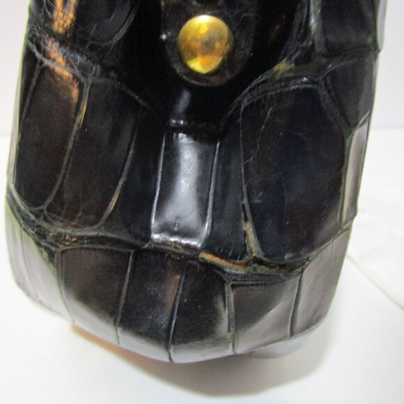 Crocodile Purse Top Handle Frame Vintage 1950s Glossy Black - Picture 13 of 16